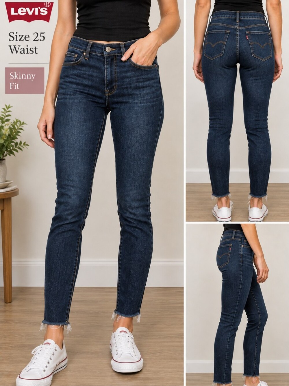 👖 Levi’s Skinny Jeans – Women’s Size 25 – Dark Wash – Cut/Frayed Hem